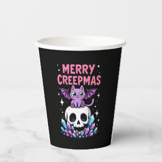 Gobelets En Papier Merry Creepmas Cat Pastel Goth Christmas Skull T-S