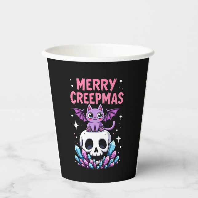 Gobelets En Papier Merry Creepmas Cat Pastel Goth Christmas Skull T-S (Recto)