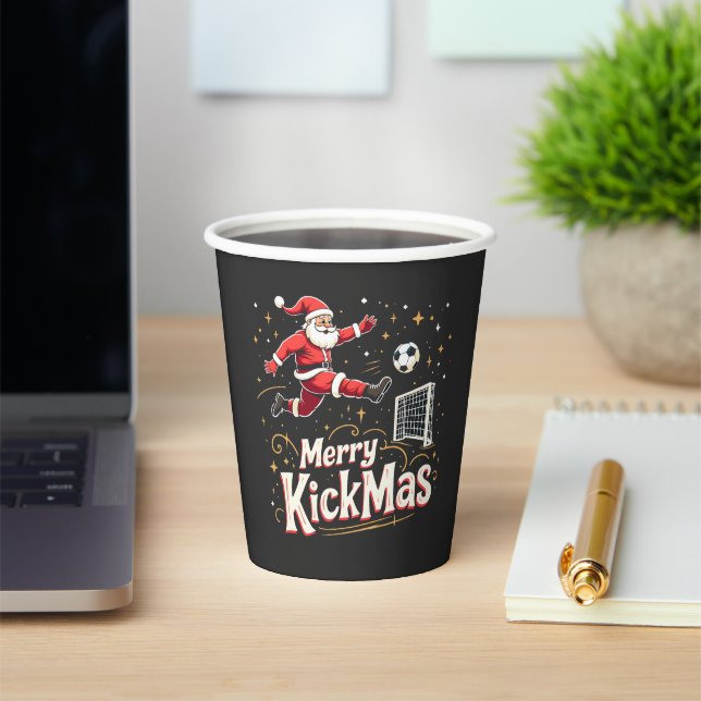 Gobelets En Papier Merry Kickmas Funny Santa Claus Amateurs de footba (Insitu)