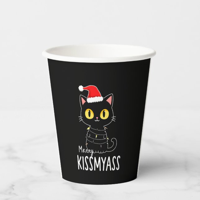 Gobelets En Papier Merry Kissmyass Funky Cat Christmas Lights Premium (Recto)