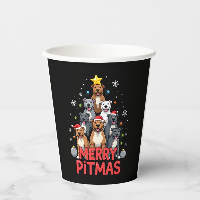 Gobelets En Papier Merry Pitmas Pitbull Dog Ugly Christmas Sweater Tr (Recto)