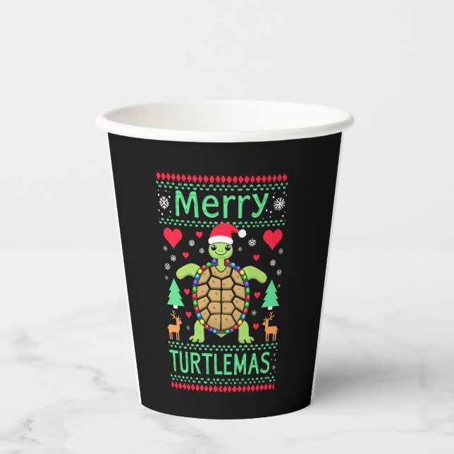 Gobelets En Papier Merry Turtlemas Christmas Lights Cute Turtle Santa (Recto)