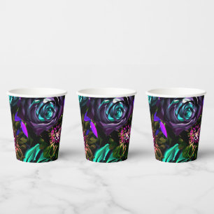 Gobelets En Papier Merveilleux Monde Foncé Glamour Floral Fleurs Soir