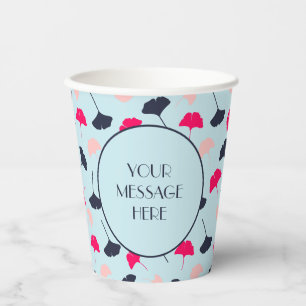 Gobelets En Papier Message personnalisé Feuille Blue and Pink Ginkgo
