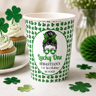 Gobelets En Papier Messy Bun Lucky One 1st Birthday Girl