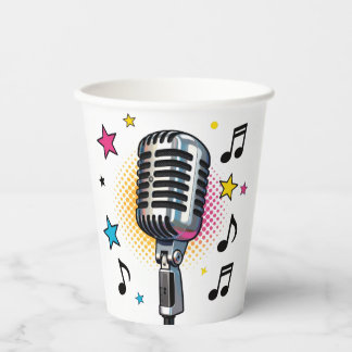 Gobelets En Papier Microphone pop avec des étoiles colorées et des no