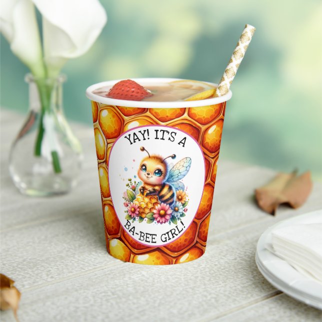 Gobelets En Papier Miel abeille thème Baby shower de fille (Insitu)