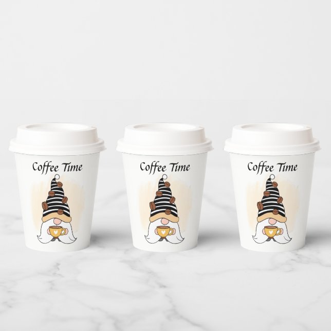 Gobelets En Papier mignon heure du café gnome ajouter texte Coupes de (Multi)