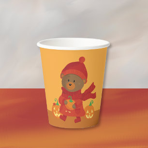 Gobelets En Papier Mignon Ours d'Automne avec Coupe en Papier Citroui