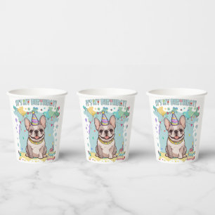 Gobelets En Papier Mignonne French Bulldog Pastel C'est mon anniversa