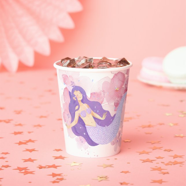 Gobelets En Papier Mignonne sirène rose sous la mer pour les petites  (Insitu)