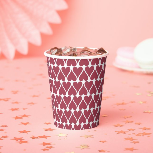 Gobelets En Papier Mignonne Valentine's Day Dark Red Heart Motif (Insitu)