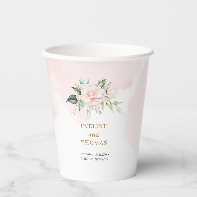 Gobelets En Papier Mini rose pastel roses or verdure mariage (Recto)