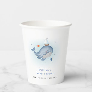 Gobelets En Papier Minimal Sous Le Baby shower See Whale Nautica