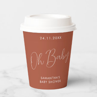 Gobelets En Papier Minimalist Sign terracotta Oh Baby Shower