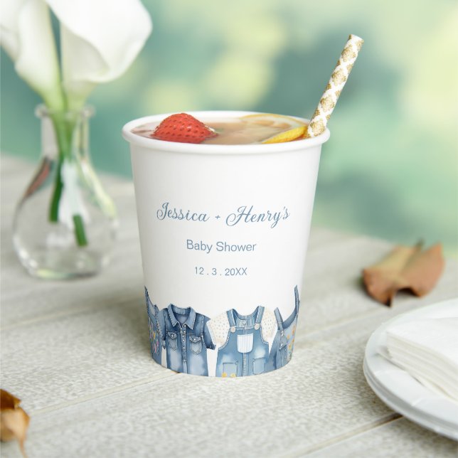 Gobelets En Papier Minimaliste bleu Jean Baby shower Denim (Insitu)
