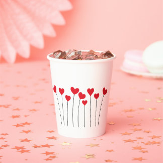 Gobelets En Papier Minimaliste Cœurs Rouges Fête d'Anniversaire Migno