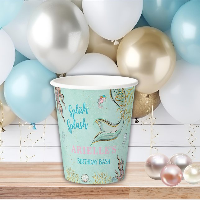Gobelets En Papier Mint Glitter Mermaid tail under the sea  (Créateur téléchargé)