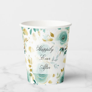 Gobelets En Papier Mint Vert Blanc or Rose Floral