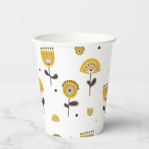 Gobelets En Papier Modèle Floral Jaune Moderne Du Milieu Du Siècle