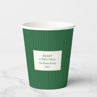 Gobelets En Papier Modern Christmas Minimal Holiday Green Stripes
