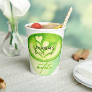 Gobelets En Papier Modern Green So Matcha Baby Shower