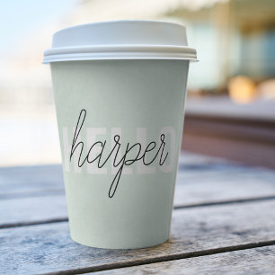 Gobelets En Papier Modern Pastel Mint Bonjour Et Vous Nom