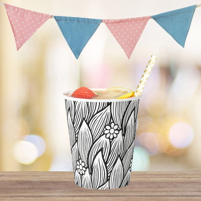 Gobelets En Papier Moderne & Cute noir et blanc Hippie Daisy Floral (Créateur téléchargé)