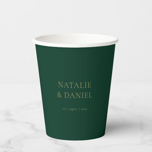 Gobelets En Papier Moderne Emerald Green et Mariage Gold Chic (Recto)