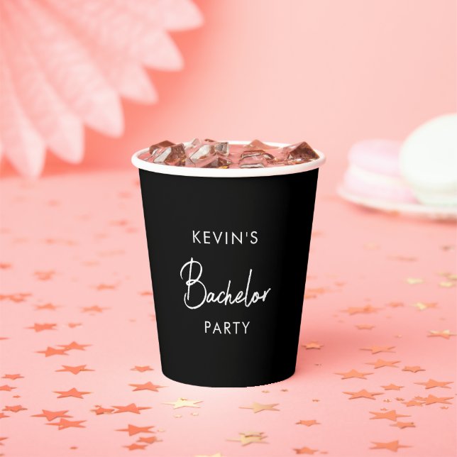 Gobelets En Papier Moderne fête de Bachelor simple noir (Insitu)