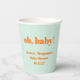 Gobelets En Papier Moderne Mint Mint Orange Baby shower Nom personnal