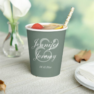 Gobelets En Papier Moderne Sage Green Élégant Mariage de script bla