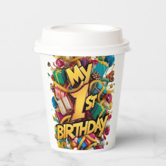 Gobelets En Papier Mon 1Er Anniversaire Gâteau Et Ballons