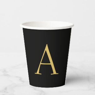 Gobelets En Papier Monogramme couleur or noir professionnel