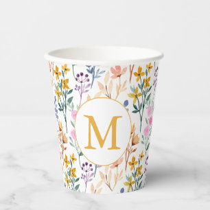 Gobelets En Papier Monogramme de motif aquarelle de fleurs printanièr