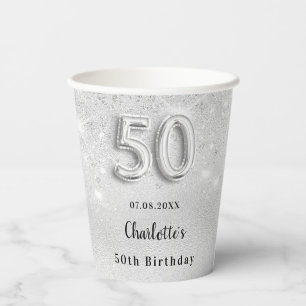 Gobelets En Papier Monogramme de poussière de parties scintillant arg