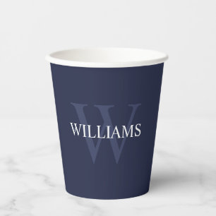 Gobelets En Papier Monogramme et nom personnalisés bleu marine
