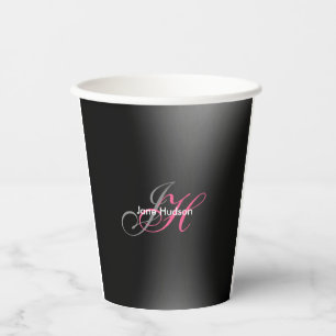 Gobelets En Papier Monogramme gris noir simple cadeau spécial simple