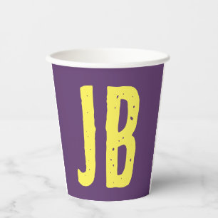 Gobelets En Papier Monogramme Lettres initiales Indigo Yellow Minimal