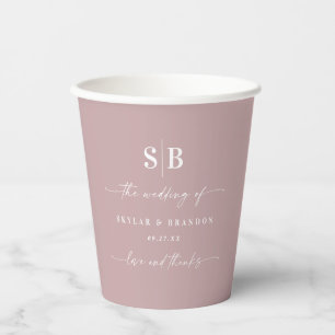 Gobelets En Papier Monogramme Mariage Mauve Dusty couleur simple