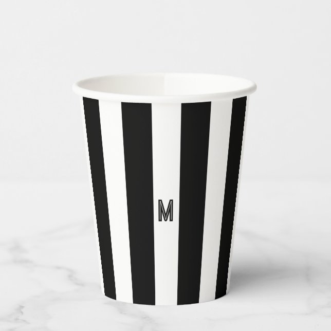 Gobelets En Papier Monogramme minimal de bande de cabane noire et bla (Gauche)