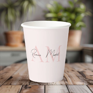 Gobelets En Papier Monogramme minimal initial et nom Pastel rose