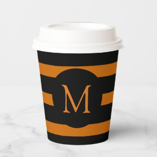 Gobelets En Papier Monogramme moderne orange et noir
