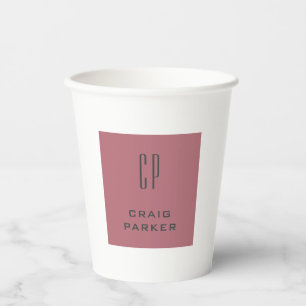 Gobelets En Papier Monogramme professionnel moderne Rose clair or bla