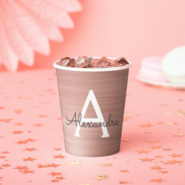Gobelets en papier Monogramme Rose Gold Blush Pink (Insitu)