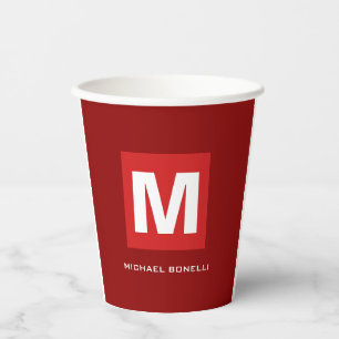 Gobelets En Papier Monogramme rouge foncé et design tendance ton nom