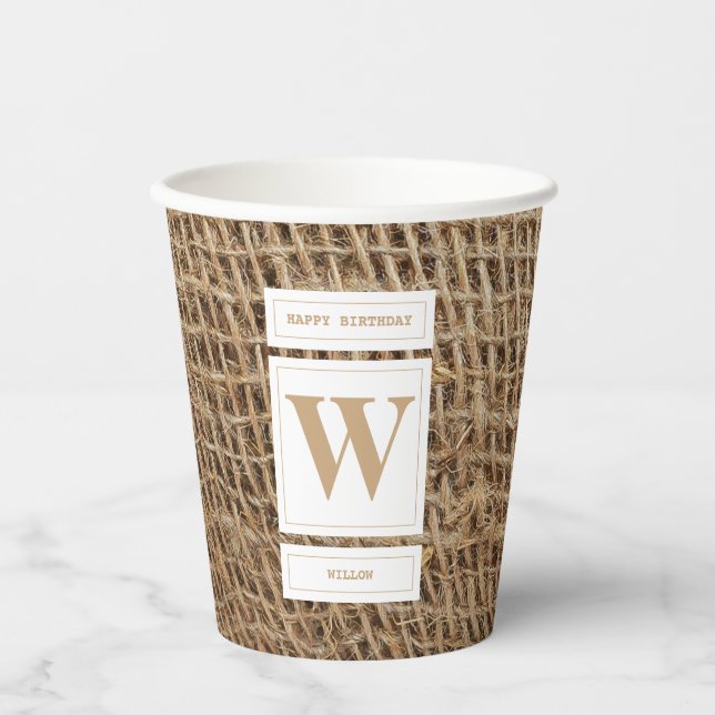 Gobelets En Papier Monogramme Russe de Burlap initial (Recto)