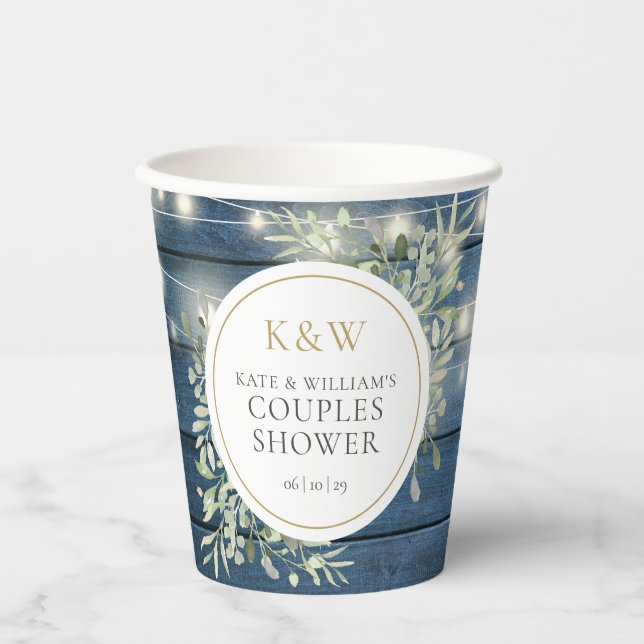 Gobelets En Papier Monogramme rustique Couples de verdure Wedding sho (Recto)