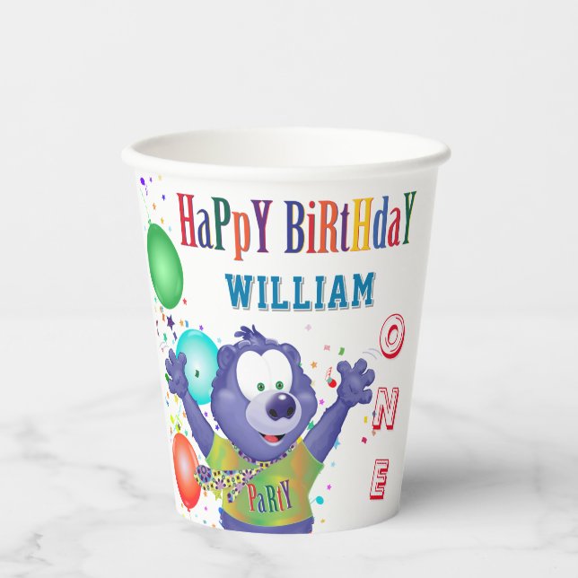 Gobelets En Papier Monster Bear Anniversaire de enfant Party (Recto)