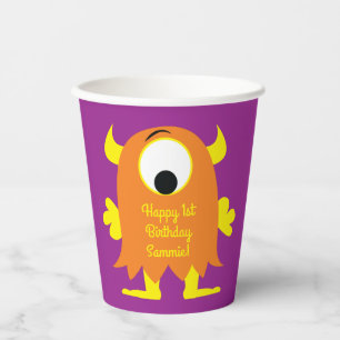 Gobelets En Papier Monster Cute Funny 1er Anniversaire Fête Thème Ban